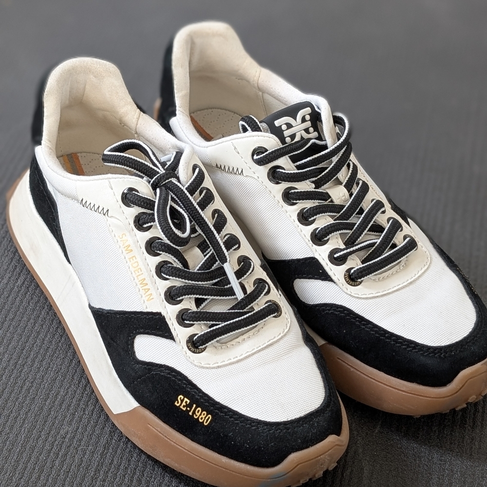 SeaVees Black and White Athletic Shoes with Brown Sole